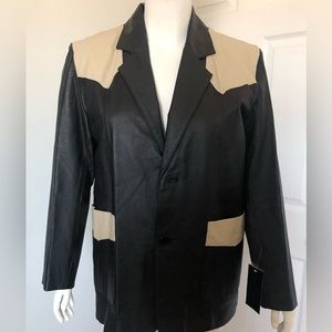 Oscar Piel Tan and Black Genuine Leather Jacket size Medium